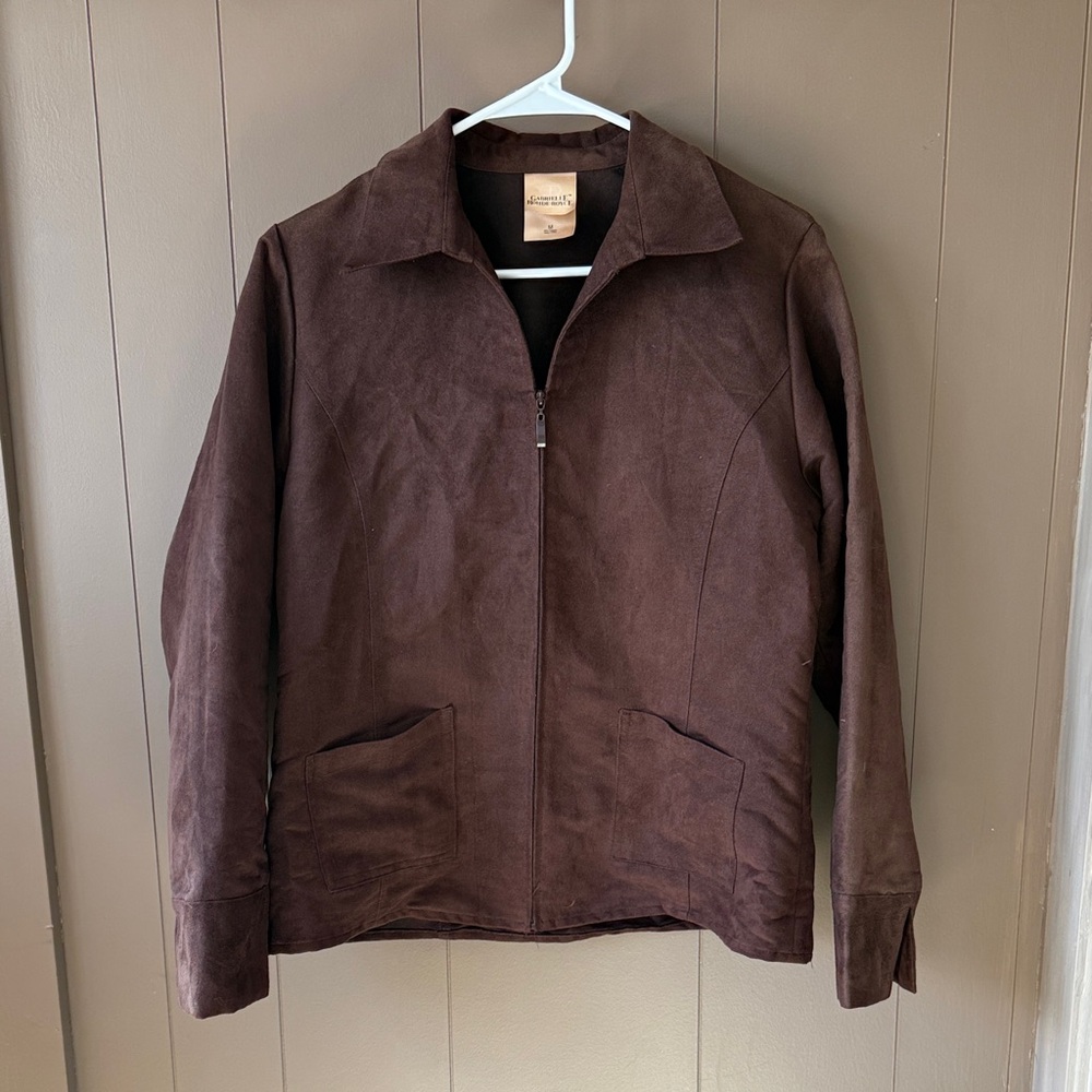 Brown Suede Zip Front Jacket